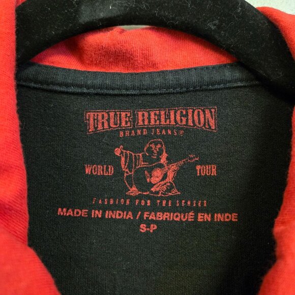 True Religion Y2K Mens S Black Red Long-Sleeve Rugby Polo Shirt Embroidered Logo - Picture 4 of 10